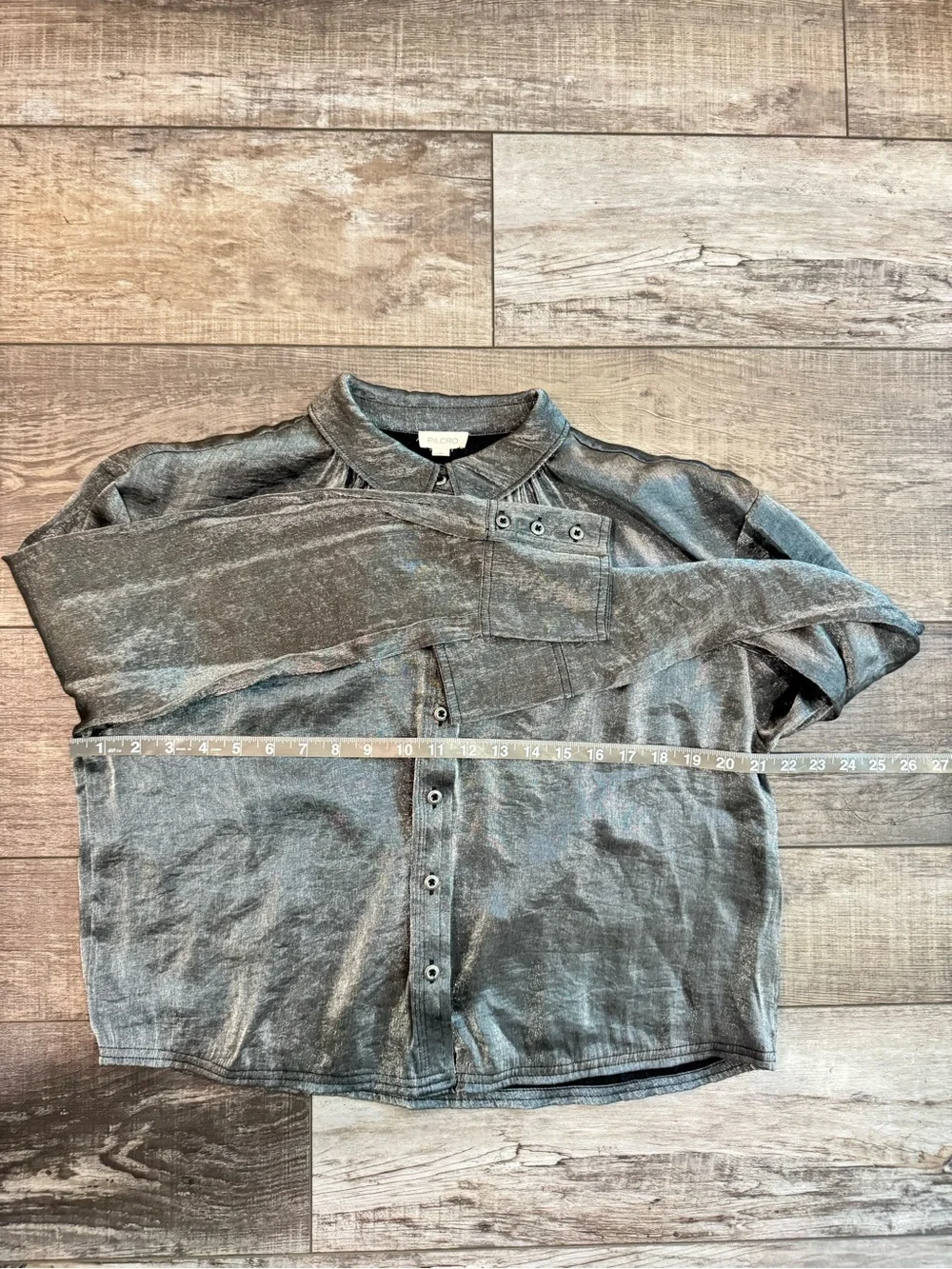 Pilcro From Anthropologie Shimmery Charcoal Button-Up Blouse Sz M
